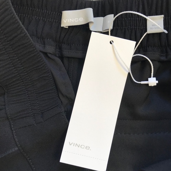 NWT Vince Crepe Satin Stripe Pull On Pants Womens Medium Black Elastic Waist NEW - Picture 3 of 13